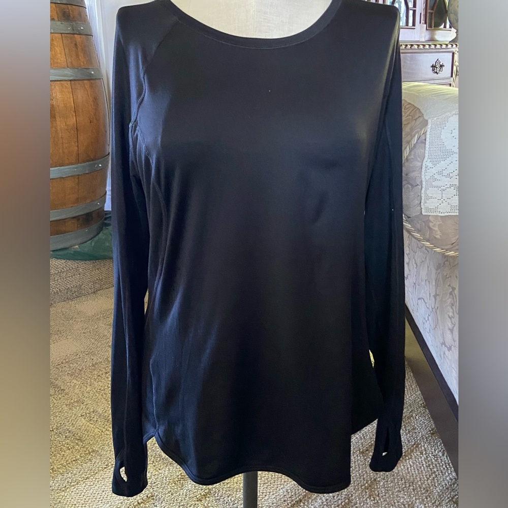 Athletic Sport WORKOUT DRY TEK GEAR Black Tunic Long Sleeve Top, Thumb Holes XL